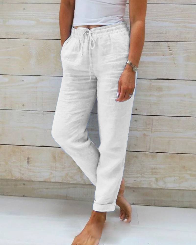 Allison - Pantalones de corte entallado en lino y algodón de lujo