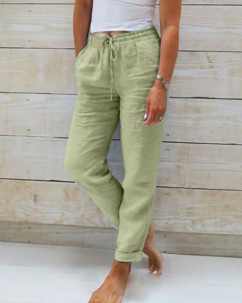 Allison - Pantalones de corte entallado en lino y algodón de lujo