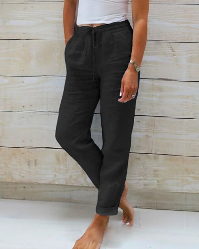 Allison - Pantalones de corte entallado en lino y algodón de lujo