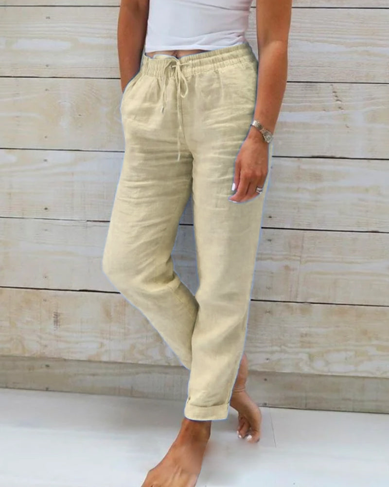 Allison - Pantalones de corte entallado en lino y algodón de lujo