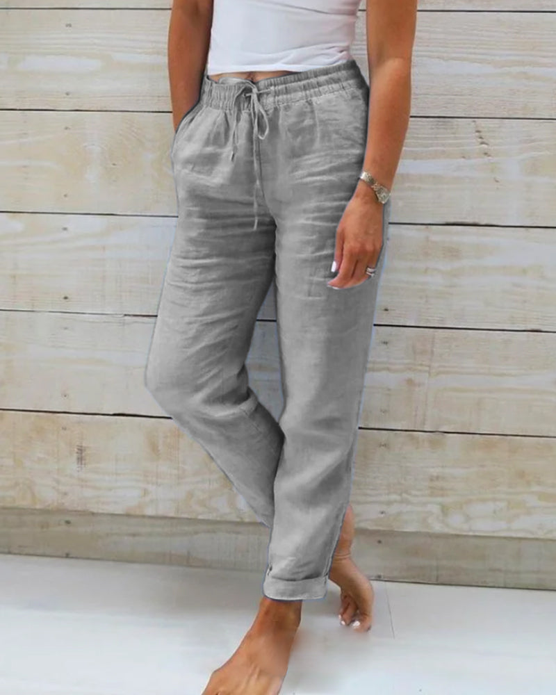 Allison - Pantalones de corte entallado en lino y algodón de lujo