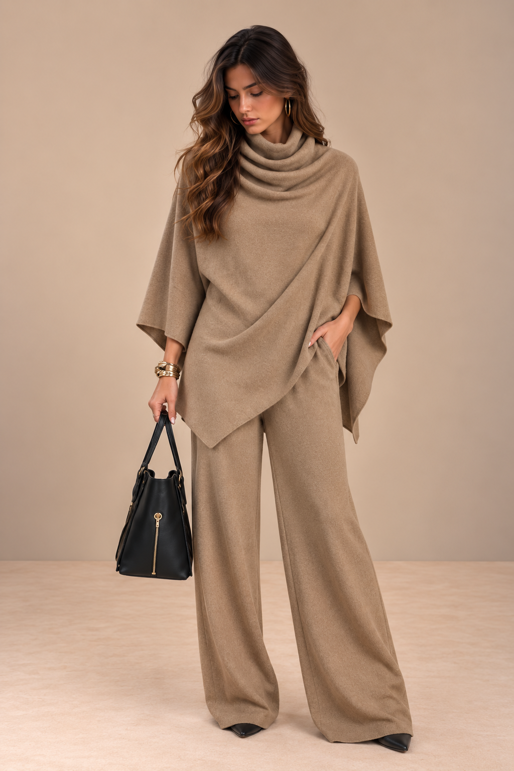Elisa | Conjunto Elegante con Top Estilo Capa y Pantalón de Pierna Ancha