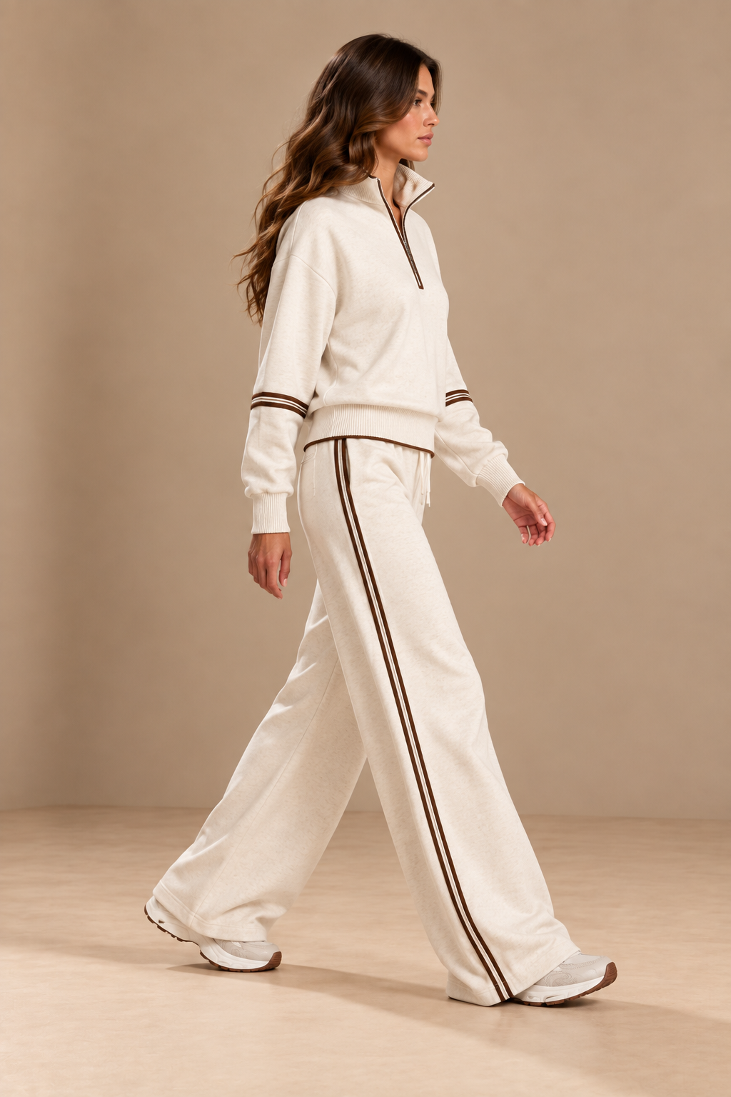 CARLA | Conjunto con Sudadera de Cuello Cremallera y Pantalón de Pierna Ancha