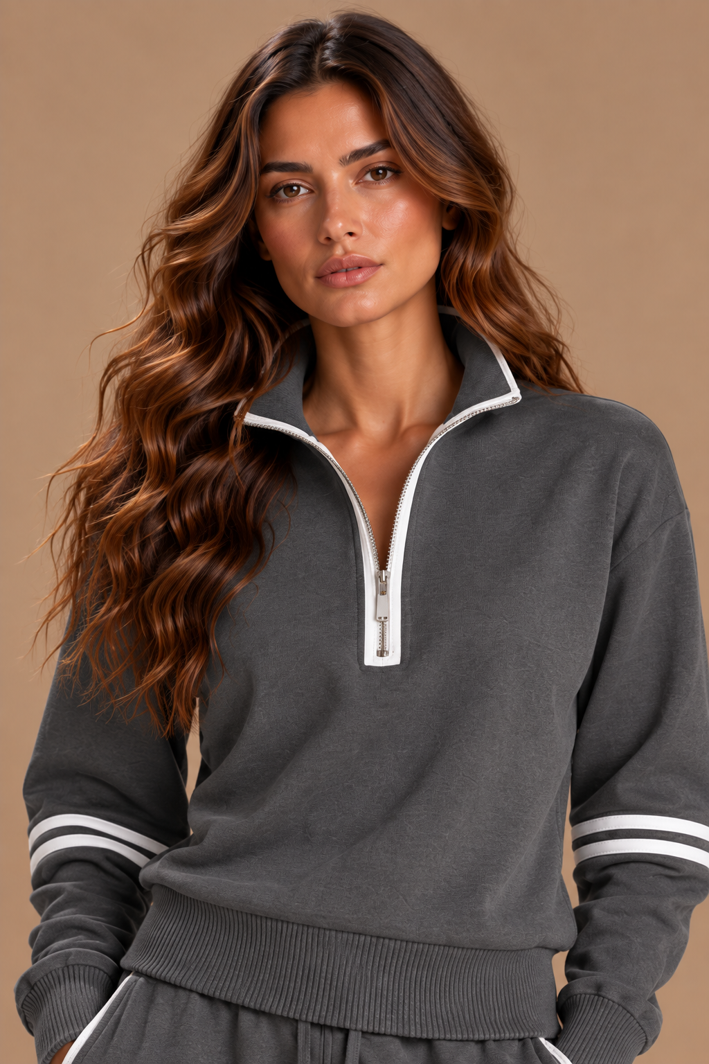CARLA | Conjunto con Sudadera de Cuello Cremallera y Pantalón de Pierna Ancha