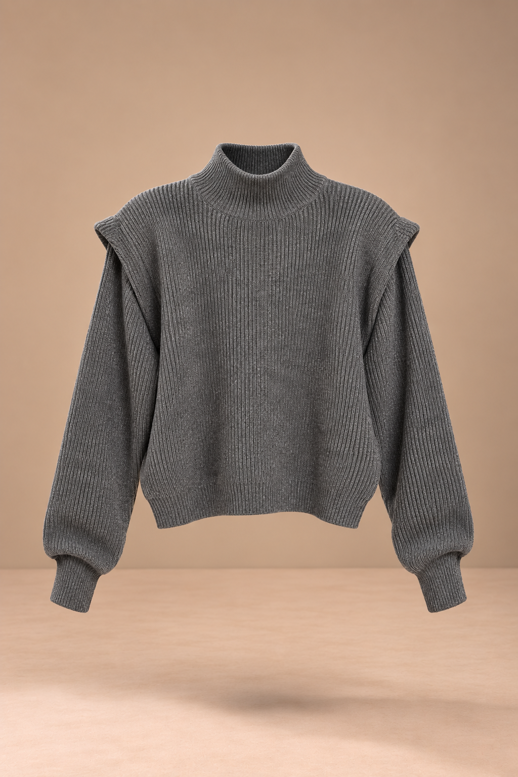 FALON - Jersey de cuello alto con hombros estructurados, gris