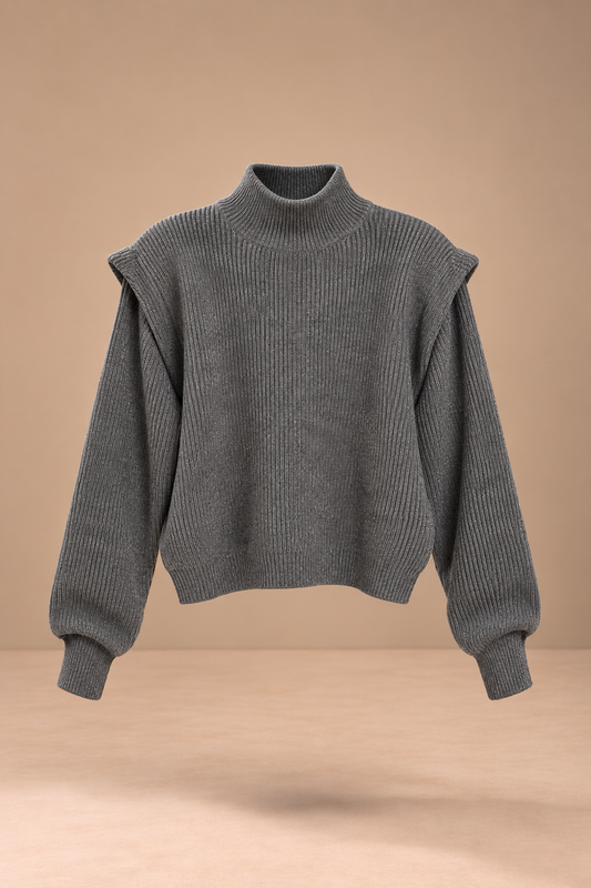 FALON - Jersey de cuello alto con hombros estructurados, gris