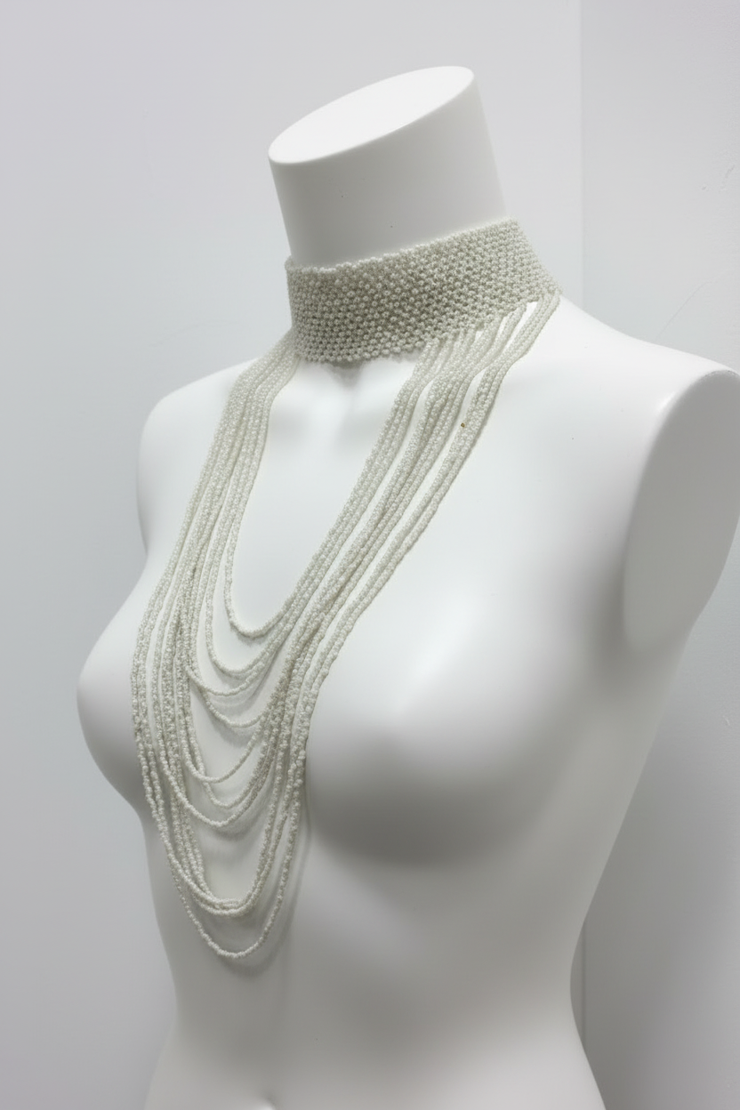 Collar Multicapa de Cuentas Blancas