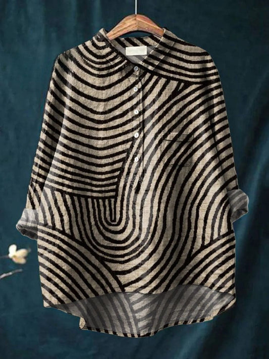 Camisa de mujer de lino con estampado lineal circular
